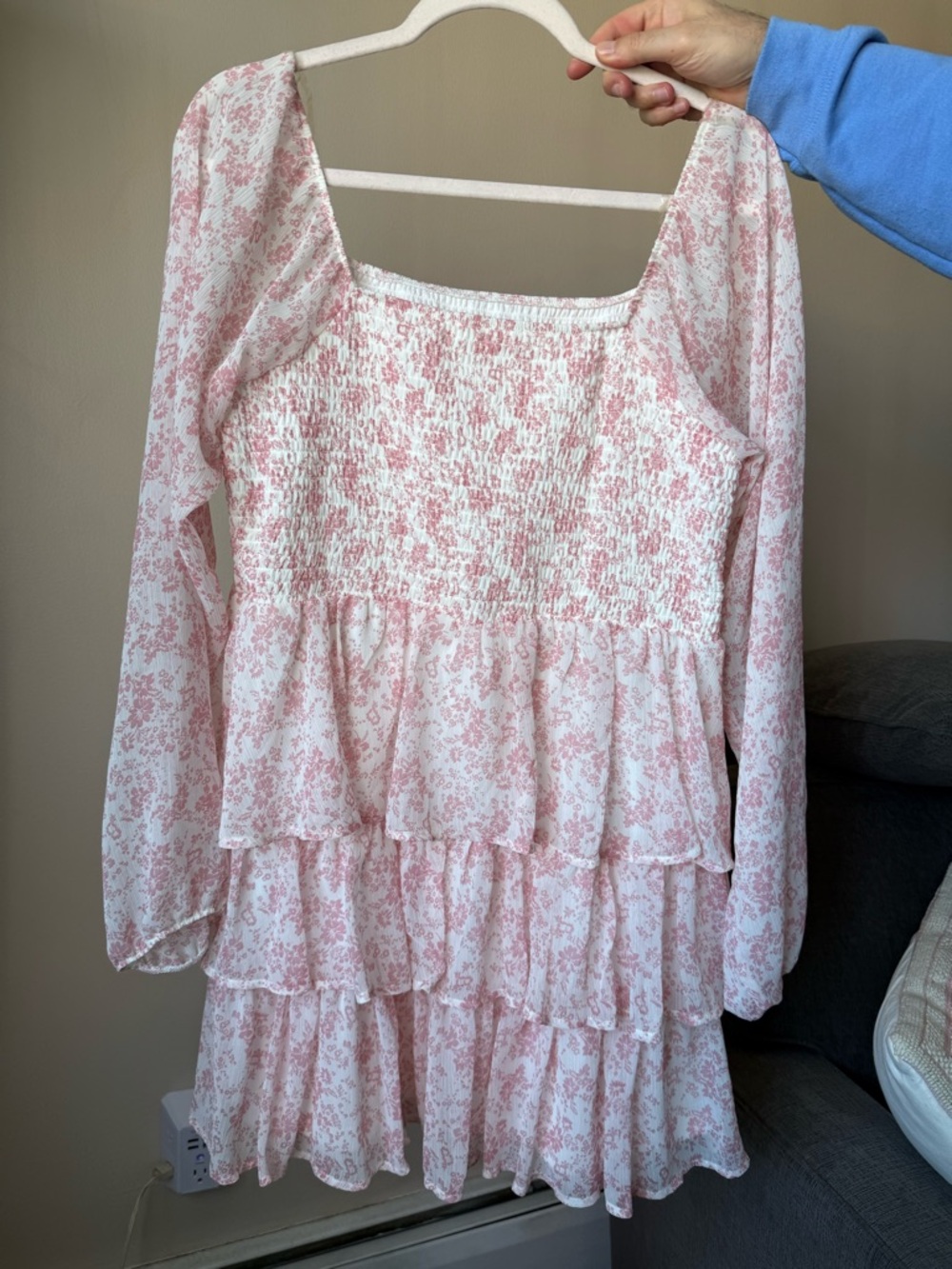 Madden Girl Pink Floral Tiered Smocked Dress